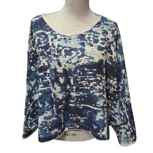 Marla Wynne Blue Multi Cropped Dolman Sleeve Sweater 1X